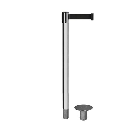 MONTOUR LINE Stanchion Belt Barrier Removable Base Pol.Steel Post 11ft.Black Belt MX630R-PS-BK-110